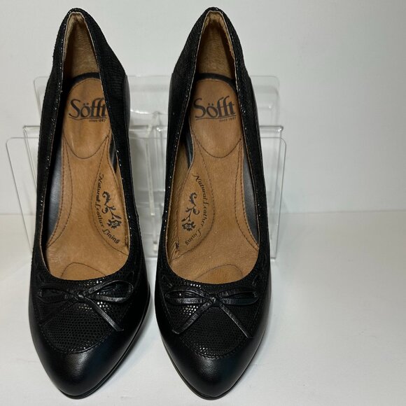 New Sofft Black Leather Pumps size 8M with a 3" pump heel suede & smooth texture - Picture 4 of 13